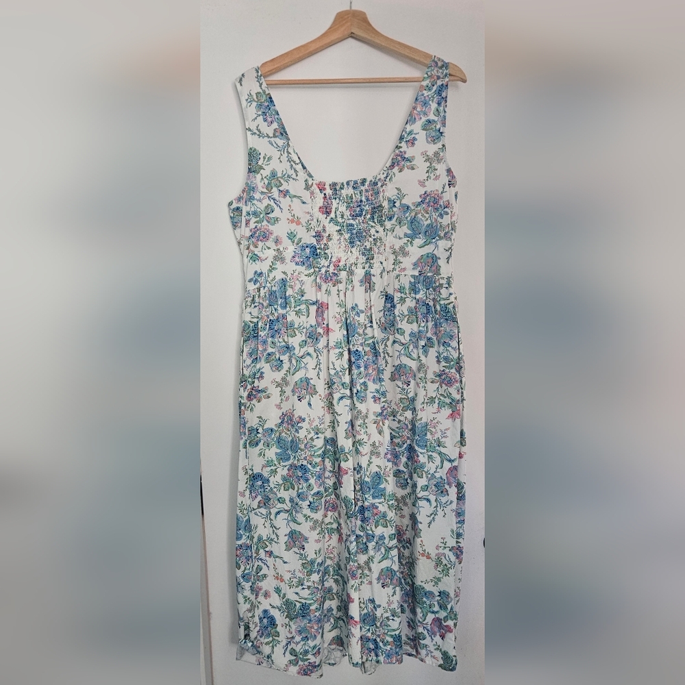 J. Crew White Floral Maxi Dress with Blue and Green Print - Picture 5 of 6